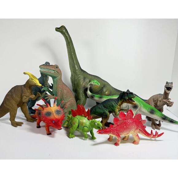 Vtg Dinosaur Toy Lot of 10 Assorted Mixed T Rex Creative Play Plastic Rubber - Picture 1 of 6